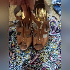 Michael Kors Leather Platform Heels - Camel Tan